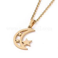 Conjunto de pendientes y collar con colgante de luna y estrella de acero inoxidable 304&nbsp;AJEW-B019-06