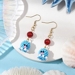 Boucles d'oreilles pendantes en forme de pieuvre en perles de verre faites à la main&nbsp;EJEW-MZ00278-02