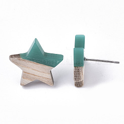 Clous d'oreilles en résine et bois&nbsp;EJEW-N017-001A-C02