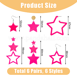 6 par de pendientes colgantes de acrílico con forma de estrella de 6 estilos con pasadores de acero inoxidable 316 para mujer&nbsp;EJEW-FI0002-52