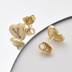 Orecchini a bottone con micro pavé di zirconi chiari in ottone placcato cremagliera&nbsp;EJEW-K299-01G-Y