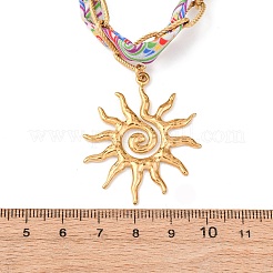Collane con ciondolo a forma di sole in acciaio inossidabile 304 e cordino in poliestere stampato per donna&nbsp;NJEW-D340-02G