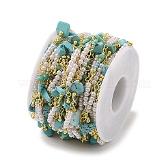 Chaîne à maillons en laiton et turquoise synthétique et perles en plastique&nbsp;CHC-A009-03G