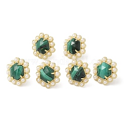 Pendientes hexagonales de malaquita natural con revestimiento iónico (IP) y cuentas de perlas de plástico&nbsp;EJEW-E287-01G-01