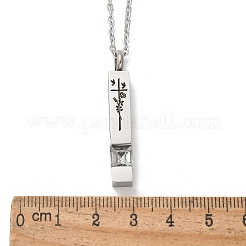 304 Edelstahl gravierte Blume Kreuz Rechteck Haustier Denkmal Andenken Urne Asche Anhänger Halsketten&nbsp;NJEW-P326-02P