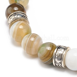 Braccialetto elasticizzato con perline rotonde in agata striata naturale&nbsp;BJEW-JB08607