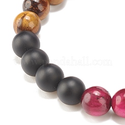 Set di 4 braccialetti elasticizzati con perline rotonde in 4 colori di occhio di tigre naturale e agata nera (tinta).&nbsp;BJEW-JB08086