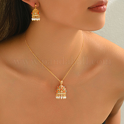 Elegante set di orecchini e collane in ottone micro pavé di zirconi cubici in stile mediorientale per donna&nbsp;RL1029