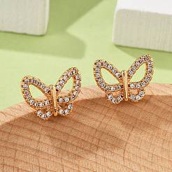 Schmetterlings-Ohrstecker aus Messing mit Mikropavé und klaren Zirkonia-Steinen für Damen&nbsp;EJEW-G428-07G