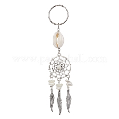 4 llavero de aleación de estilo tibetano con concha natural y turquesa sintética&nbsp;KEYC-JKC01179
