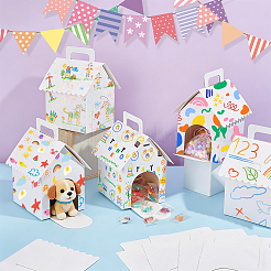 Hausförmige Geschenkboxen aus Pappe für Haustiere mit Griffen und Sichtfenster&nbsp;CON-WH0107-108
