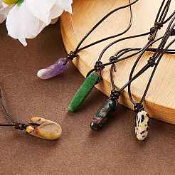 5 pièces 5 style naturel mélangé pépites de pierres précieuses pendentif collier avec cordon en cuir de vachette pour les femmes&nbsp;NJEW-SZ0001-58