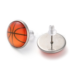 Pendientes de botón de acero inoxidable 304 y vidrio con forma de pelota deportiva para mujer&nbsp;EJEW-H005-01P-03