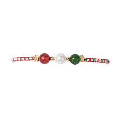 Navidad 6mm redondo teñido natural Taiwán jade y cornalina natural y cuentas de semillas de vidrio pulseras de cuentas trenzadas&nbsp;BJEW-MZ00070-03