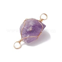 Roher natürlicher Amethyst Kupferdraht umwickelt Nuggets Verbinder Charms&nbsp;PALLOY-JF02789