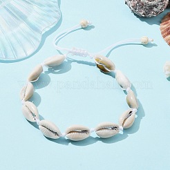 Bracelet de cheville en perles tressées en coquillage naturel avec perles turquoise synthétiques&nbsp;AJEW-AN00561-03