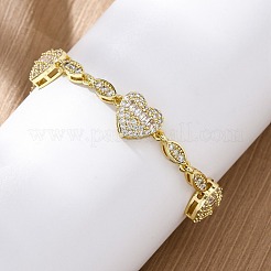 Braccialetti a catena con maglie in ottone micro pavé di zirconi cubici trasparenti a forma di cuore e occhio di cavallo per donna&nbsp;BJEW-G740-03G