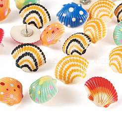 20 pièce en résine opaque en forme de coquillage avec punaises en fer&nbsp;AJEW-TADJ00002