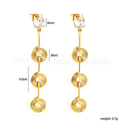 Boucles d'oreilles pendantes en acier inoxydable 304 serties de micro-pavés de zirconiums cubiques transparents pour femmes&nbsp;WG1629B-01