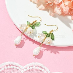Orecchini pendenti con perle naturali e fiori acrilici&nbsp;EJEW-TA00319