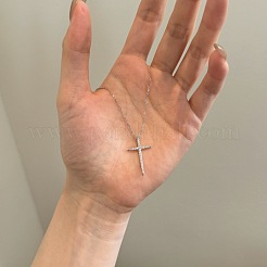 Religion Kreuz 925 Sterling Silber Pavé Zirkonia Anhänger Halsketten für Frauen&nbsp;NJEW-F338-03P