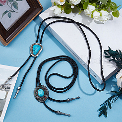 2 Stück 2 Stile Legierung & synthetischer Türkis ovaler Dreieck-Anhänger Boho Krawatte Lariat Halsketten&nbsp;NJEW-GF0001-18