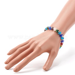 Bracelet extensible de perles de lampwork millefiori faites à la main pour cadeau de femme adolescente&nbsp;BJEW-JB06847-04