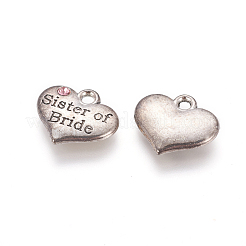 Tema de la boda tono plata antigua del corazón del estilo tibetano con la hermana de charms rhinestone novia&nbsp;TIBEP-N005-06C