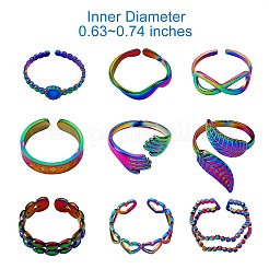 9 stücke 9 stil 304 edelstahl hand & unendlich & herz & mond manschette ringe&nbsp;RJEW-SZ0001-19