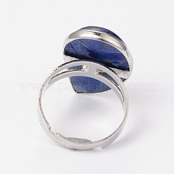 Bagues réglables en lapis-lazuli synthétique et laiton platine&nbsp;RJEW-N024-02E