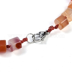 Colliers de perles graduées en agate rouge naturelle à prisme hexagonal pour femmes et hommes&nbsp;NJEW-K388-03O
