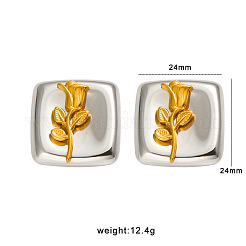 Quadratische Ohrstecker aus Edelstahl 304 mit Blumenmuster für Damen&nbsp;WG5AFC5-01