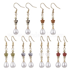 Pendientes colgantes de acero inoxidable 304 con forma de flor y lágrima&nbsp;EJEW-JE06419