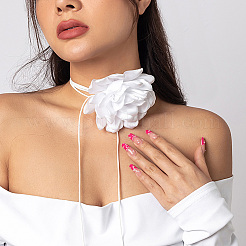 Collier ras du cou rétro en tissu avec cordon ciré et fleur de rose pour femme&nbsp;NJEW-CP0001-05B
