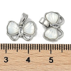 Dijes de lazo de concha natural con pavé de circonita cúbica transparente de latón&nbsp;KK-P283-09P