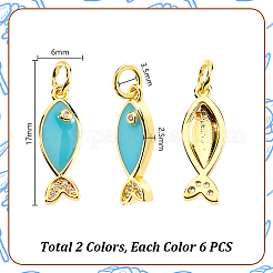 12 pz 2 colori pendenti in ottone con zirconia cubica&nbsp;KK-GA0002-38