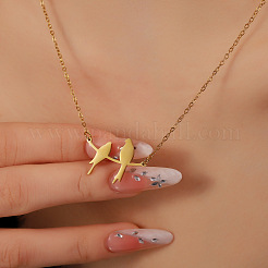 Collana con ciondolo a forma di uccelli sui rami in acciaio inossidabile 304&nbsp;WG41729-01