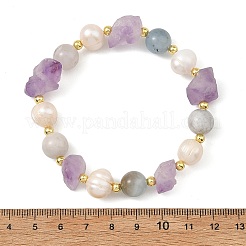 Bracelets extensibles en perles d'améthyste et d'aigue-marine naturelles brutes&nbsp;BJEW-JB14287-01