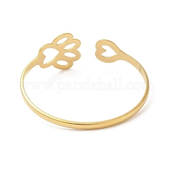 Bracelets manchettes en acier inoxydable 304 avec placage ionique (IP) et motif patte de chien creuse et cœur pour femmes&nbsp;BJEW-L682-015G