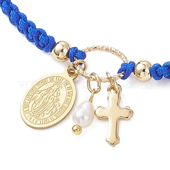 Ovales Armband mit Anhängern aus Edelstahl 304 und natürlichen Süßwasserperlen&nbsp;BJEW-JB12928