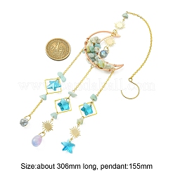Décorations pendentif lune en copeaux d'amazonite naturelle&nbsp;HJEW-FS00027-02