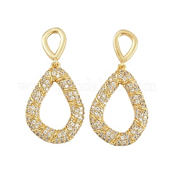 Orecchini pendenti in zircone chiaro con micro pavè di zirconi in ottone&nbsp;EJEW-K312-07G