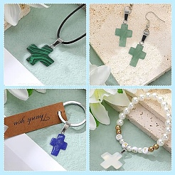 20 pendentif croix en verre de quartz cerise/quartz rose naturel/aventurine verte/agate folle/unakite/cristal de quartz/jaspe à pois bleus&nbsp;G-YW0002-28
