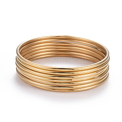 Conjunto de brazaletes lisos de acero inoxidable 201 con revestimiento al vacío de PVD para mujer (7 unidad)&nbsp;BJEW-L664-022C-G02