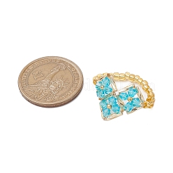 Anelli elastici con perline di vetro a forma di cuore per le donne&nbsp;RJEW-MZ00028-04