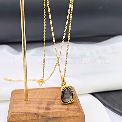 Collares con colgante en forma de lágrima de acero inoxidable 304 con concha de labio negro natural para mujer.&nbsp;WGF5E8A-02