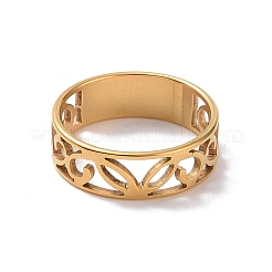 Ionenplattierung (IP) 201 Edelstahl Hohlblatt Fingerring für Frauen&nbsp;RJEW-J051-46G