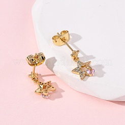 Orecchini pendenti a stella in ottone micro pavé di zirconi cubici&nbsp;EJEW-K267-22G
