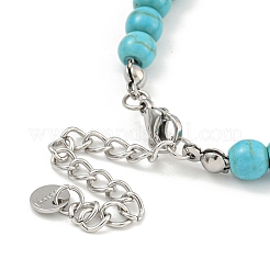 Braccialetti in acciaio inossidabile 304 e perline rotonde sintetiche color turchese per donna&nbsp;BJEW-G717-09