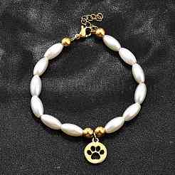 Braccialetti con ciondolo a forma di impronta di zampa in acciaio inossidabile 304&nbsp;BJEW-C098-11G